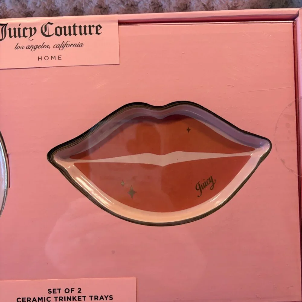 Juicy Couture Home Set of 2 Ceramic Trinket Trays Lips & Kiss Print NIBJuicy Cou
